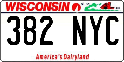 WI license plate 382NYC