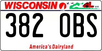 WI license plate 382OBS