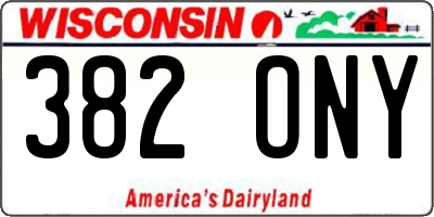WI license plate 382ONY