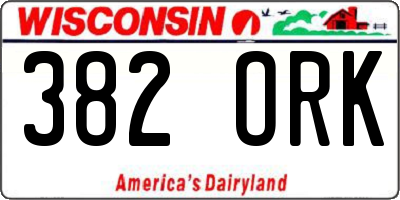 WI license plate 382ORK