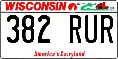 WI license plate 382RUR