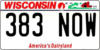 WI license plate 383NOW