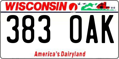 WI license plate 383OAK
