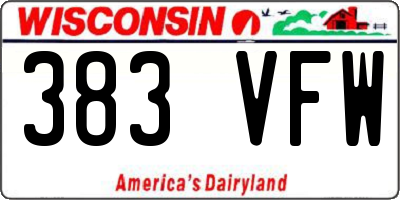WI license plate 383VFW