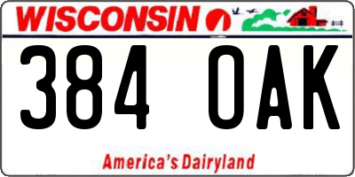 WI license plate 384OAK
