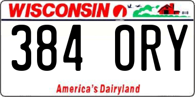 WI license plate 384ORY
