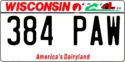 WI license plate 384PAW