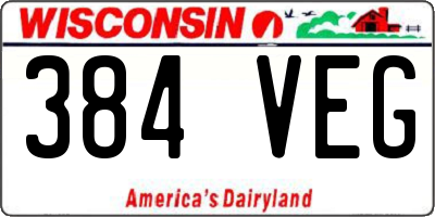 WI license plate 384VEG