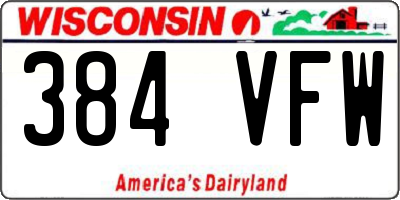 WI license plate 384VFW