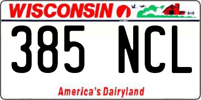 WI license plate 385NCL