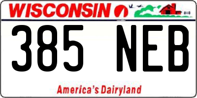 WI license plate 385NEB