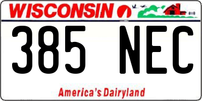 WI license plate 385NEC