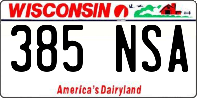 WI license plate 385NSA