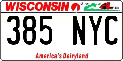 WI license plate 385NYC