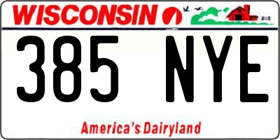 WI license plate 385NYE