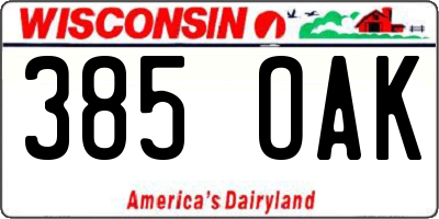 WI license plate 385OAK