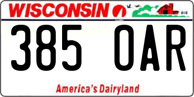WI license plate 385OAR