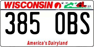 WI license plate 385OBS