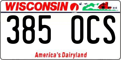 WI license plate 385OCS