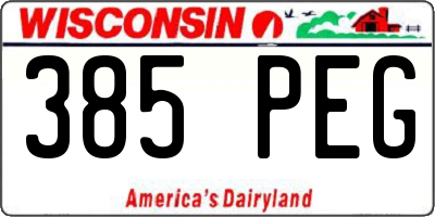 WI license plate 385PEG