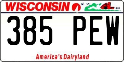 WI license plate 385PEW