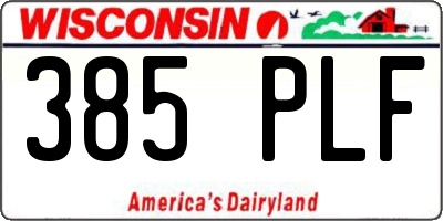 WI license plate 385PLF