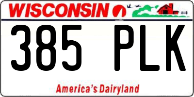 WI license plate 385PLK