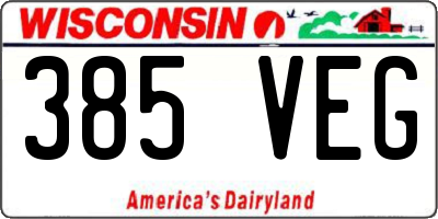 WI license plate 385VEG