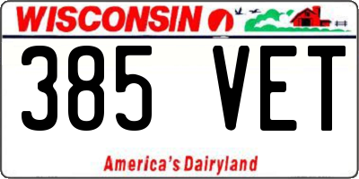 WI license plate 385VET