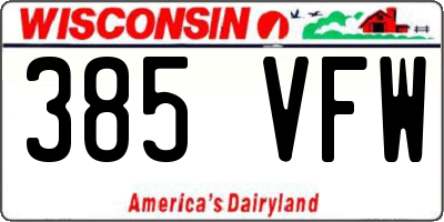 WI license plate 385VFW