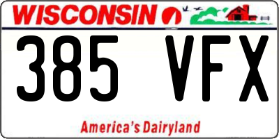 WI license plate 385VFX