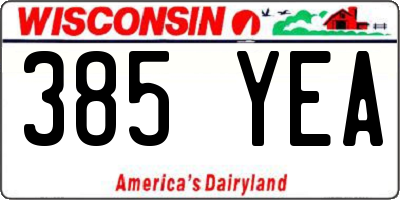 WI license plate 385YEA