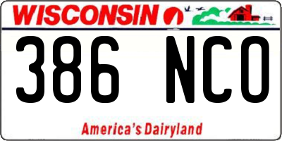 WI license plate 386NCO