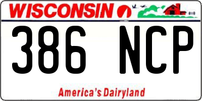 WI license plate 386NCP