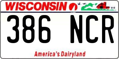 WI license plate 386NCR