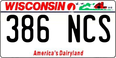 WI license plate 386NCS