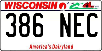 WI license plate 386NEC