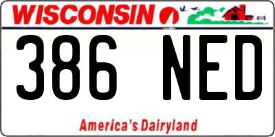 WI license plate 386NED