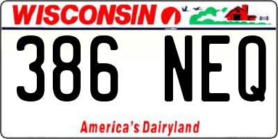 WI license plate 386NEQ