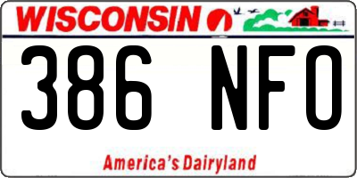WI license plate 386NFO