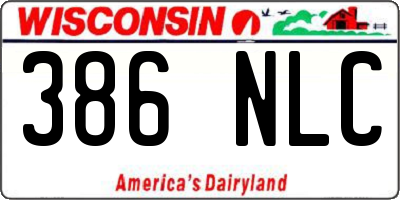 WI license plate 386NLC