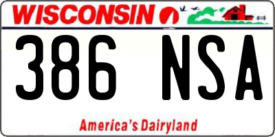 WI license plate 386NSA