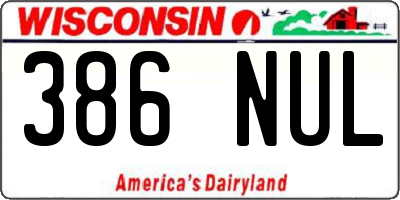 WI license plate 386NUL