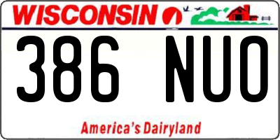 WI license plate 386NUO