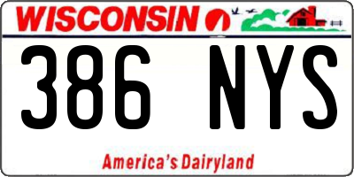 WI license plate 386NYS
