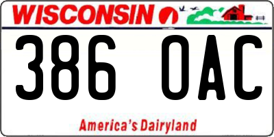 WI license plate 386OAC