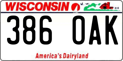 WI license plate 386OAK