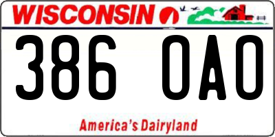 WI license plate 386OAO
