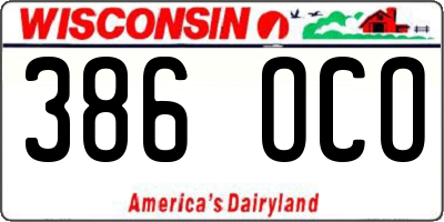 WI license plate 386OCO