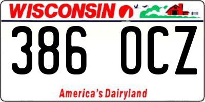 WI license plate 386OCZ
